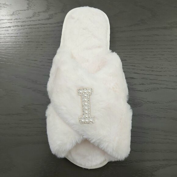 Wedding I Do Bride Slippers Size 40-41 Ivory Slip On Fluffy Wedding Anniversary - Picture 2 of 12